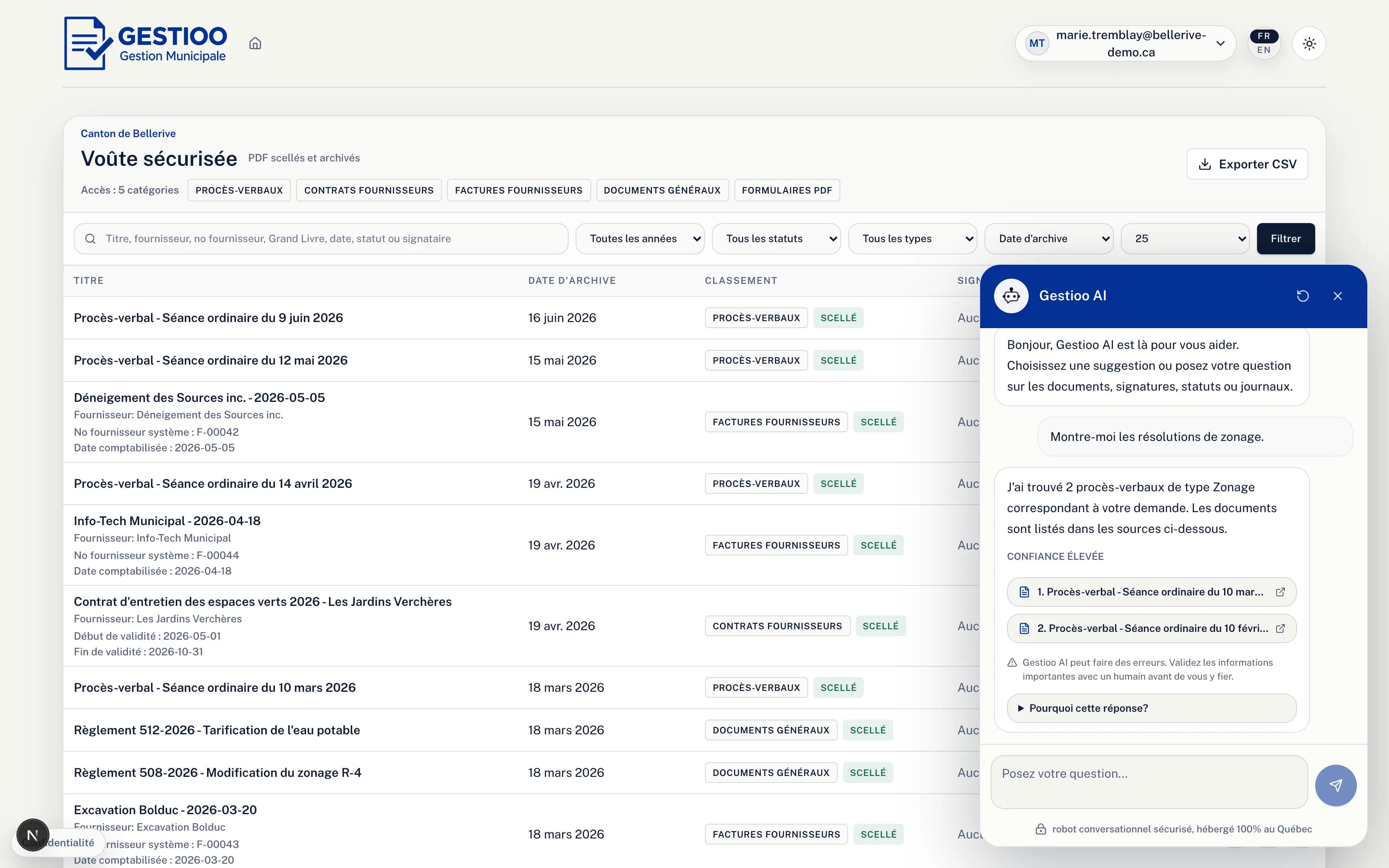 Gestioo AI répond avec sources citées dans la voûte