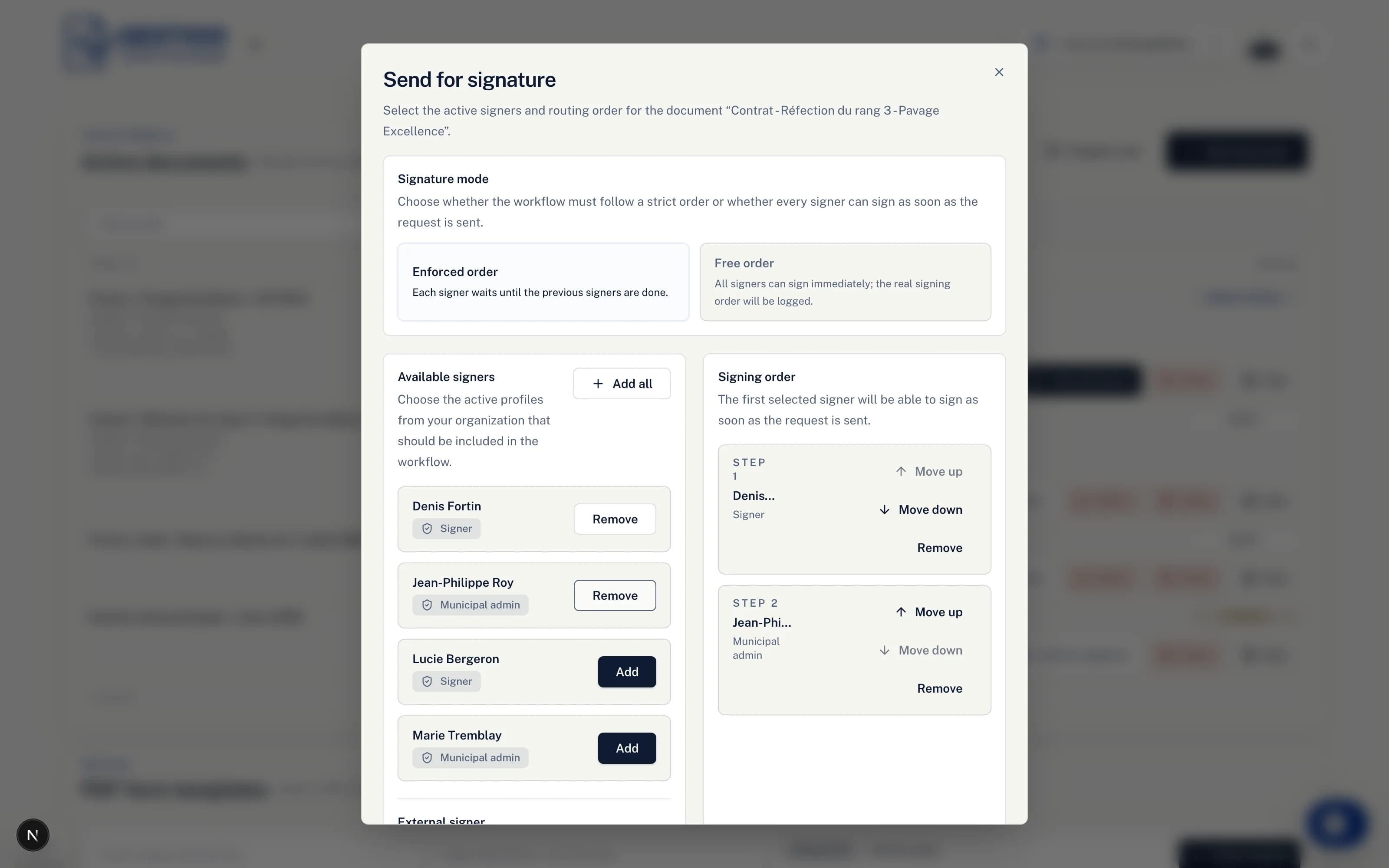 Signature workflow configuration