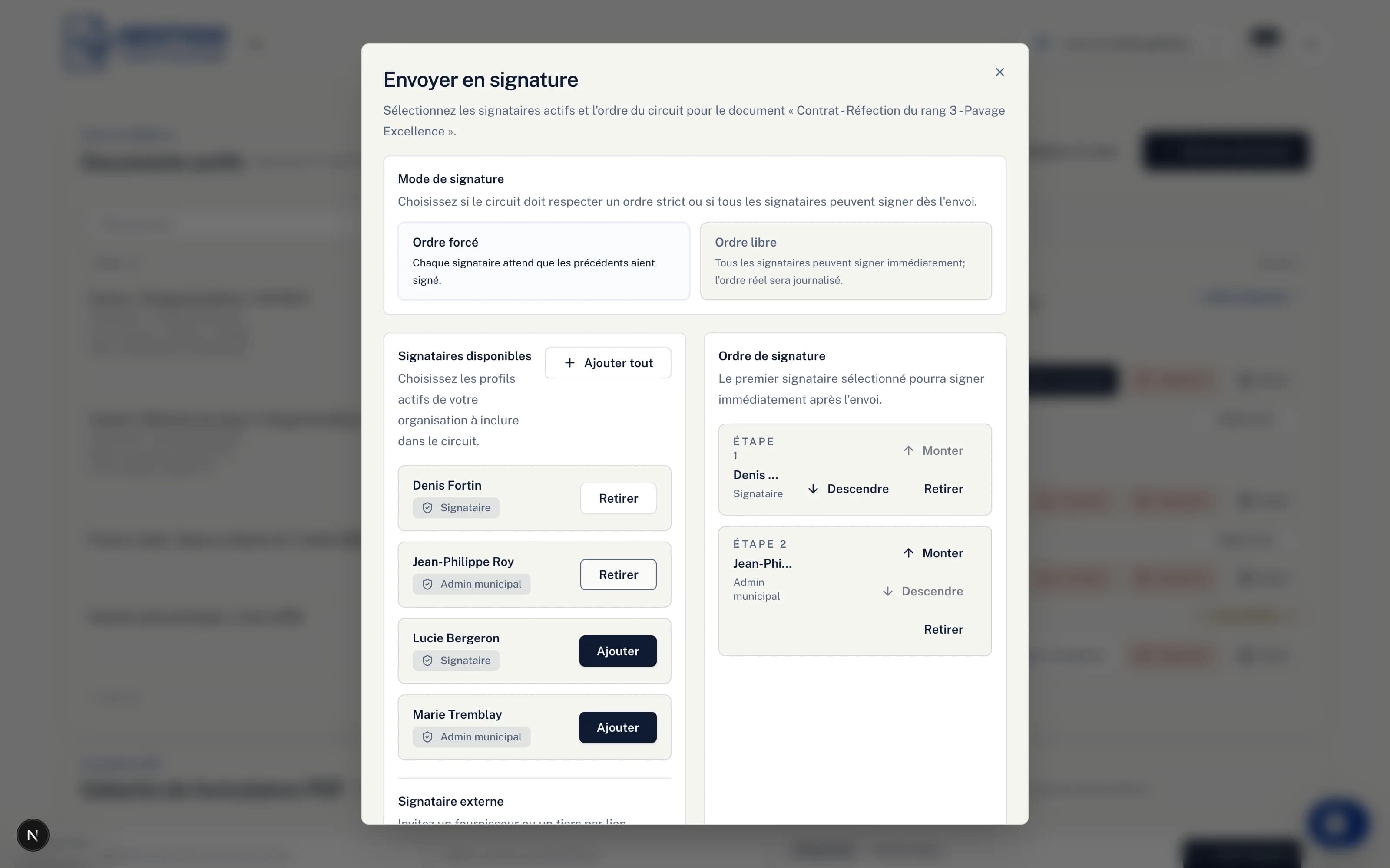 Configuration du circuit de signature