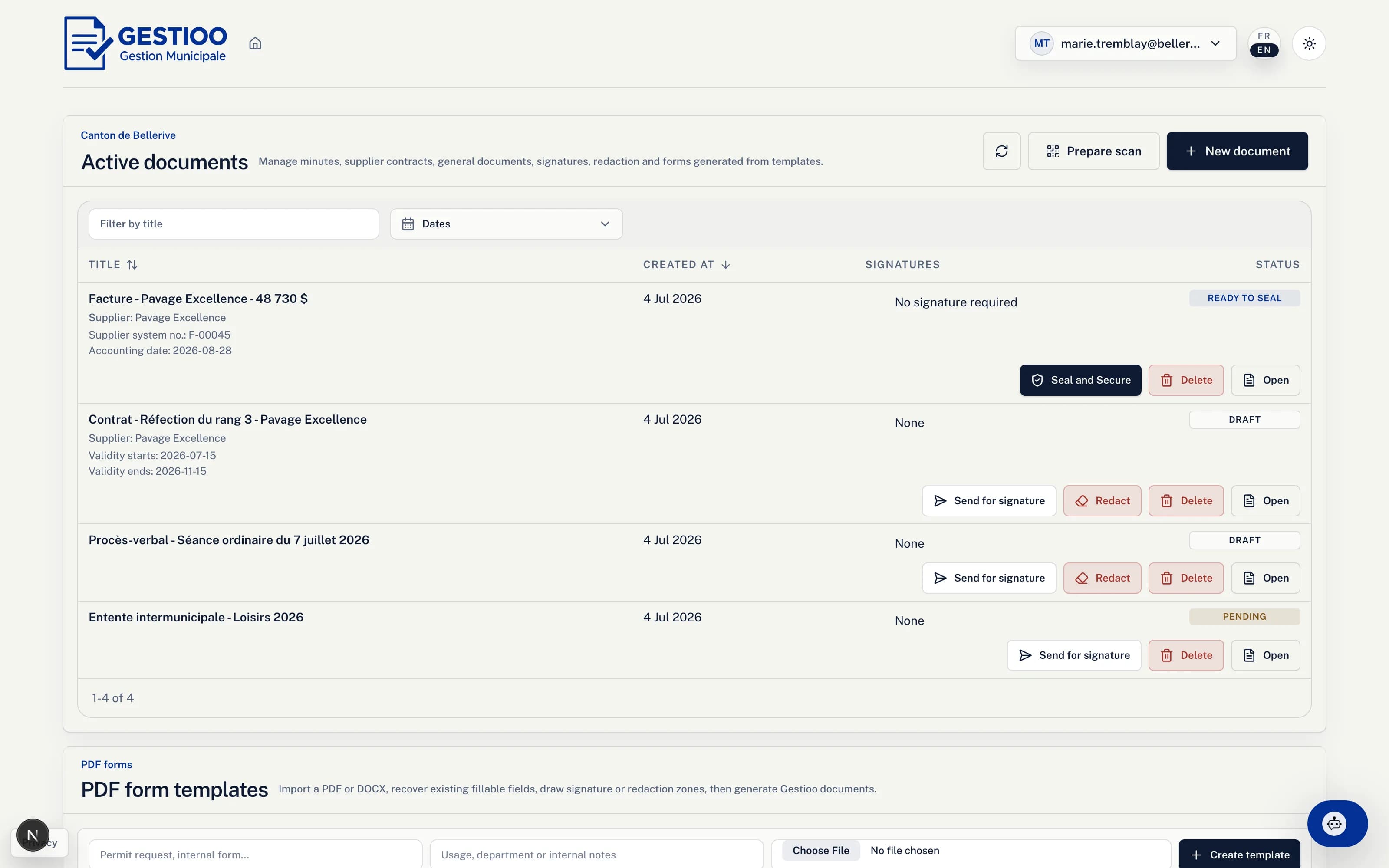 Active documents with category filters