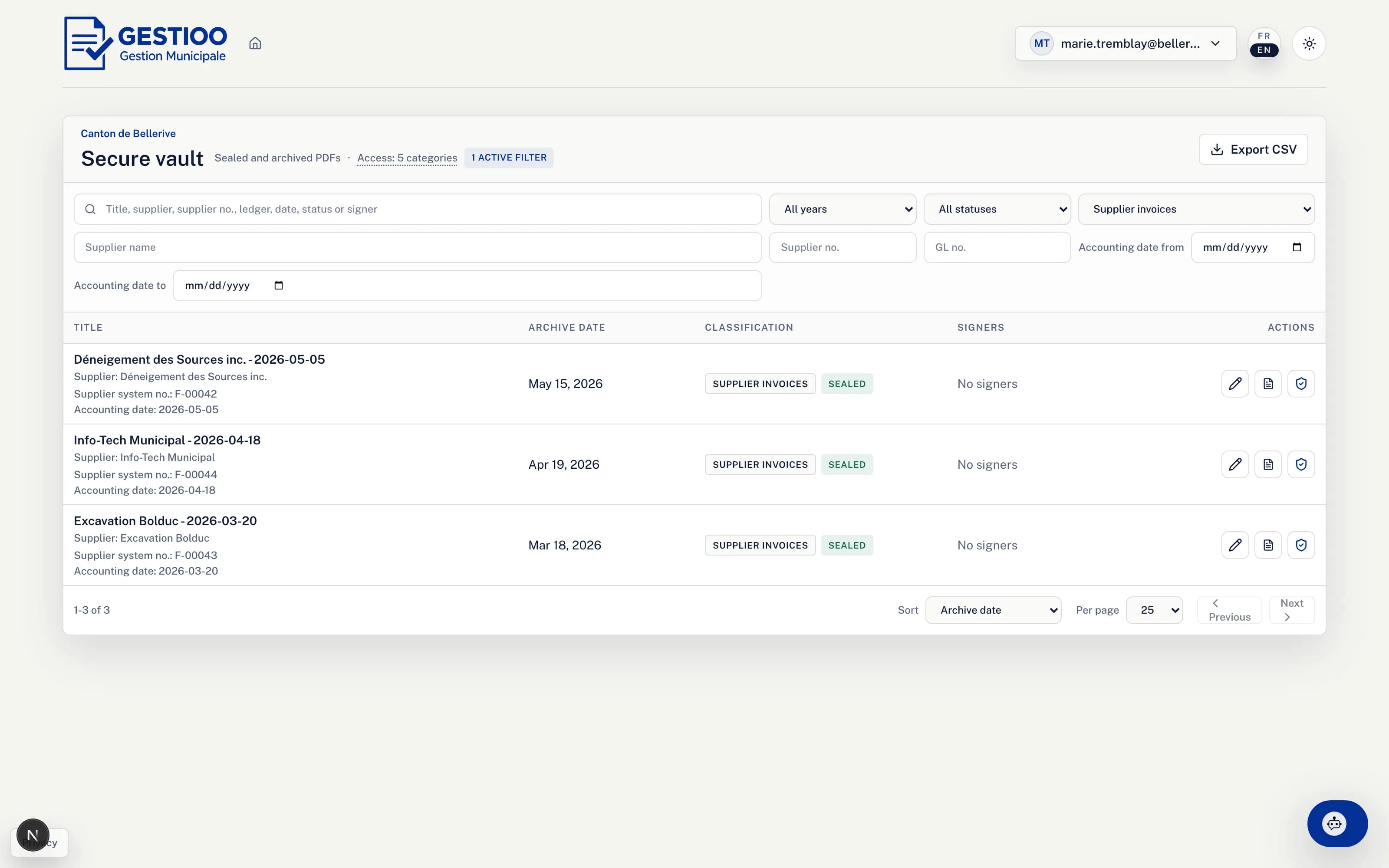 Supplier invoices with accounting fields